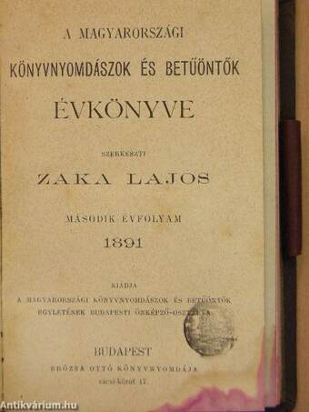 A Magyarországi Könyvnyomdászok és Betűöntők Évkönyve 1891.