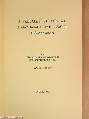 A vállalati stratégiák a gazdasági stabilizáció időszakában II. (töredék)