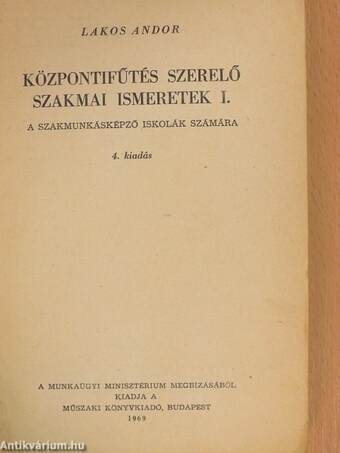 Központifűtés szerelő szakmai ismeretek I.