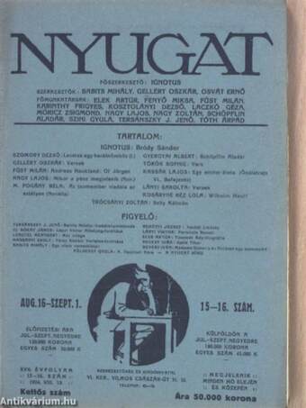 Nyugat 1924. augusztus 16 - szeptember 1.