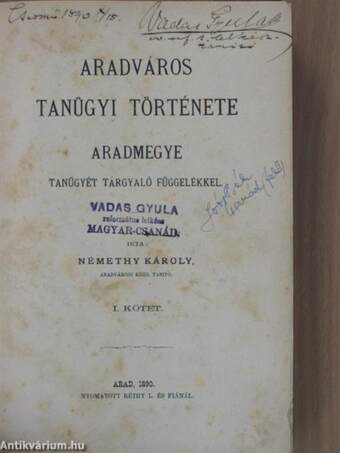 Aradváros tanügyi története I-II.