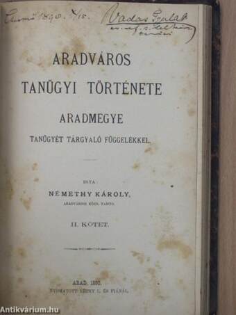 Aradváros tanügyi története I-II.