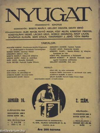 Nyugat 1923. január 16.