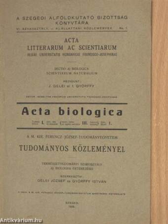 Acta Biologica - Állattani közlemények I/1.