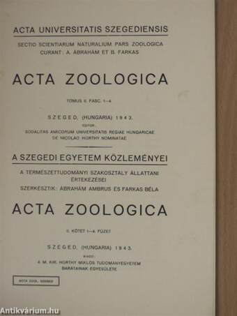 Acta Zoologica Tomus II. Fasc. 1-4.