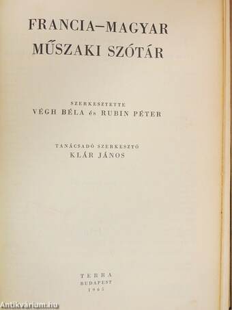 Francia-magyar/magyar-francia műszaki szótár