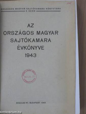 Az Országos Magyar Sajtókamara évkönyve 1943