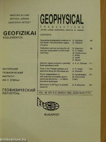 Geophysical Transactions Vol. 38. No. 2-3.