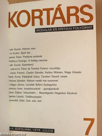 Kortárs 1976. július-december (fél évfolyam)