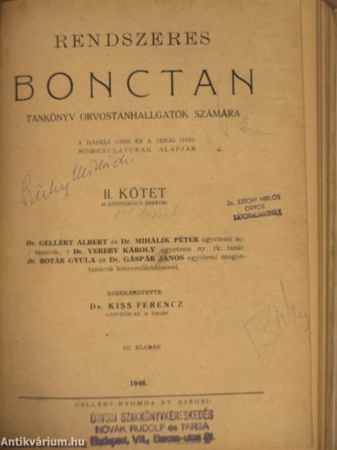 Rendszeres bonctan I-II./Tájanatómia