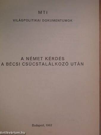 A német kérdés a bécsi csúcstalálkozó után