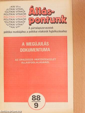 Politikai Vitakör 1988/9.