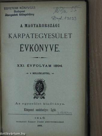 A magyarországi Kárpátegyesület Évkönyve 1894