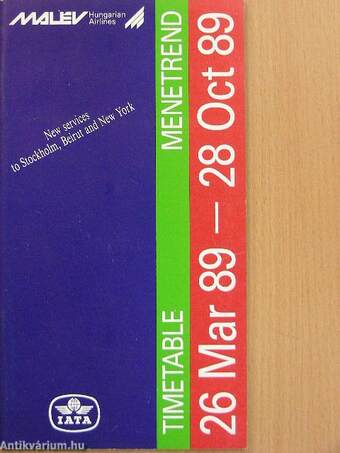 Malév menetrend 1989. március 26.- 1989. október 28.