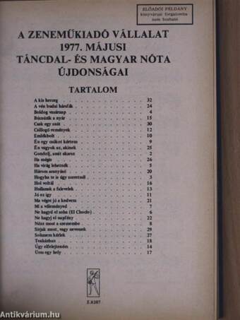 A Zeneműkiadó Vállalat 1977. évi táncdal- és magyar nóta újdonságai - május-november