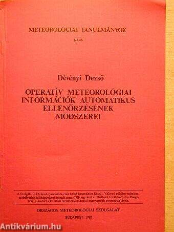 Operatív meteorológiai információk automatikus ellenőrzésének módszerei