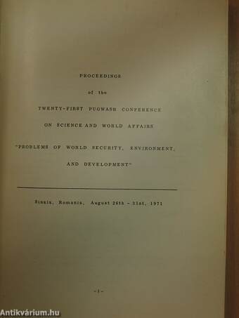 Proceedings of the Twenty-First Pugwash Conference on Science and World Affairs