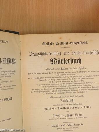 Dictionnaire Francais-Allemand et Allemand-Francais I./Französisch-deutsches und deutsch-französisches Wörterbuch I. (gótbetűs)