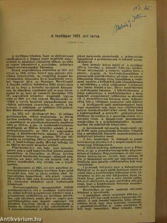 Magyar Textiltechnika 1951-1952. január-december/Műszaki Lapszemle - Textilipar 1951-1952. (nem teljes évfolyam)