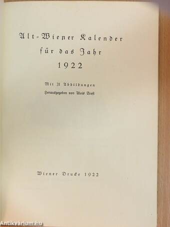 Alt-Wiener Kalender für das Jahr 1922 (Gótbetűs)