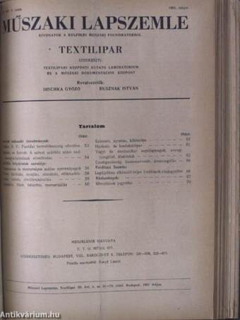 Magyar Textiltechnika 1951-1952. január-december/Műszaki Lapszemle - Textilipar 1951-1952. (nem teljes évfolyam)