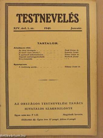 Testnevelés 1941. január-április, június-december (nem teljes évfolyam)