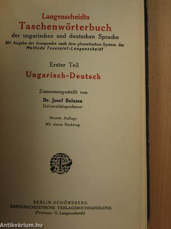 Langenscheidts Taschenwörterbuch der ungarischen und deutschen Sprache I-II. (gótbetűs)