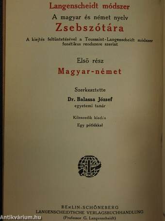 Langenscheidts Taschenwörterbuch der ungarischen und deutschen Sprache I-II. (gótbetűs)