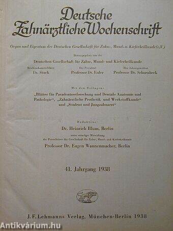 Deutsche Zahnärztliche Wochenschrift 1938. januar-dezember