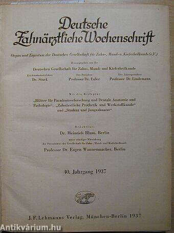 Deutsche Zahnärztliche Wochenschrift 1937. januar-dezember