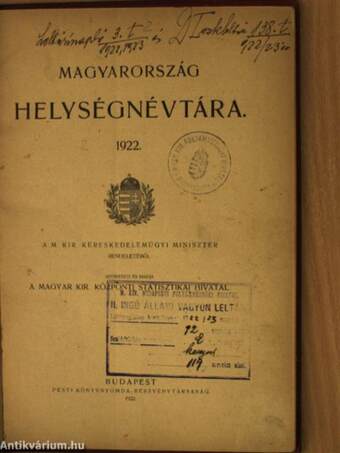 Magyarország helységnévtára 1922.