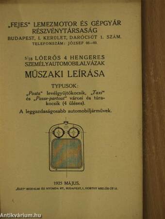 5/18 lóerős 4 hengeres személyautomobilalvázak műszaki leírása