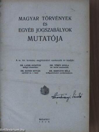 Magyar törvények és egyéb jogszabályok mutatója/I. Pótkötet 1928-1932/II. Pótkötet 1933-1935